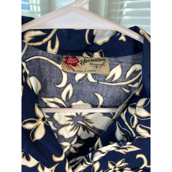 Hilo Hattie Hawaiian Original blue and white floral pattern 100% cotton Large - Picture 3 of 4